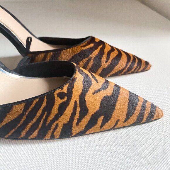 Zara Tiger Stripe Print Ankle Strap Pointy Toe Heels 37 - Picture 3 of 12